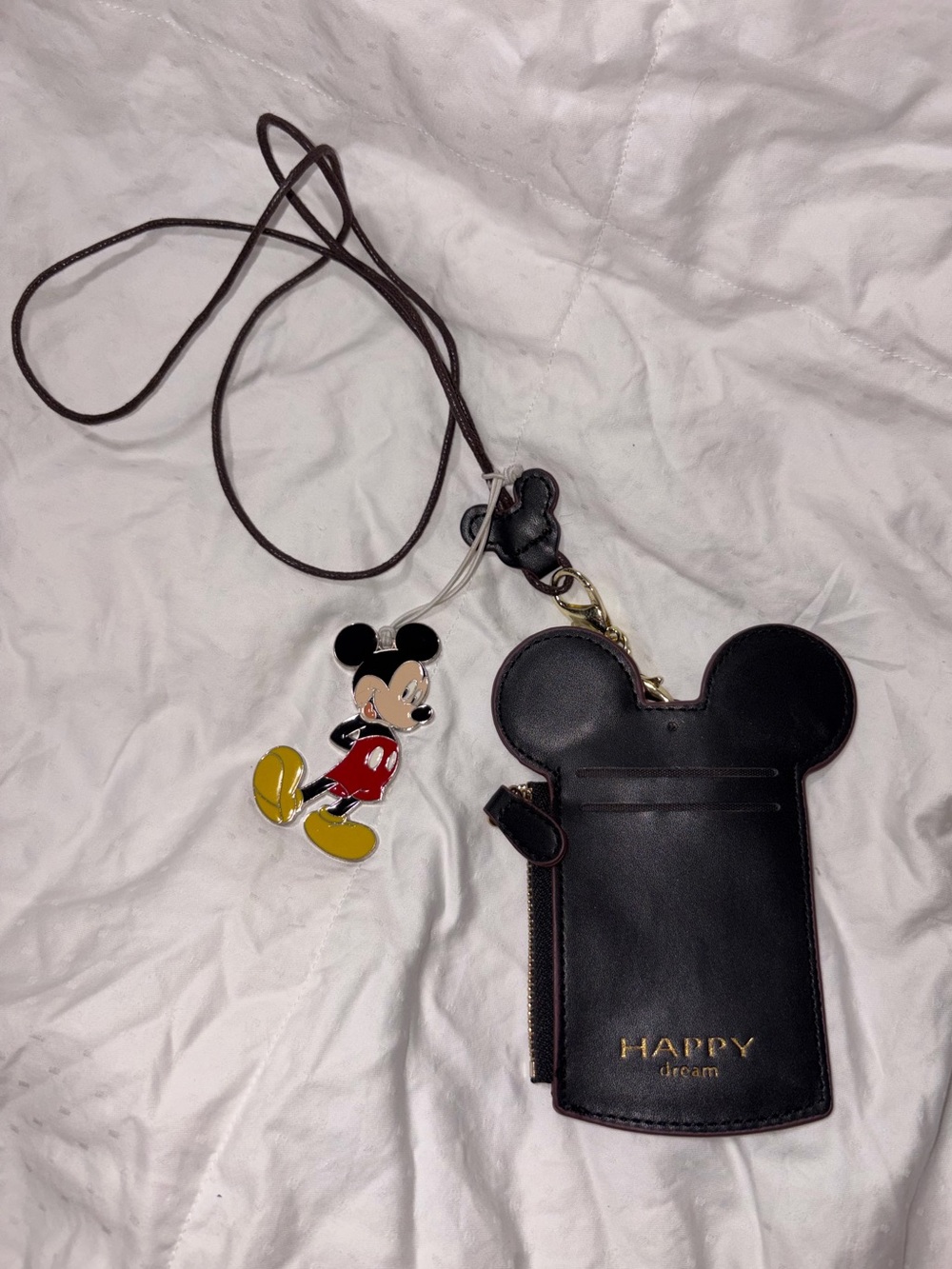 Happy Dream Mickey Mouse ID/Card Holder Lanyard Travel with enamel charm